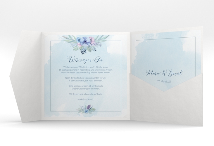 Hochzeitseinladung Surfinia Pocketfold blau hochglanz