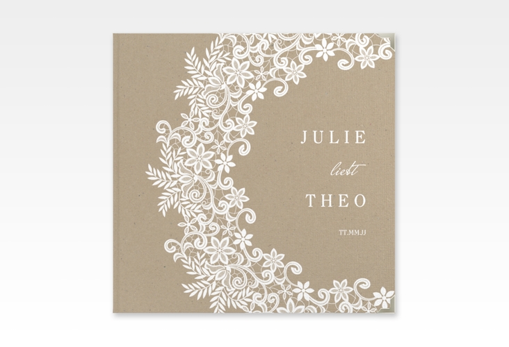 Gästebuch Selection Hochzeit Mariage Leinen-Hardcover Kraftpapier mit Bogen aus weißer Spitze
