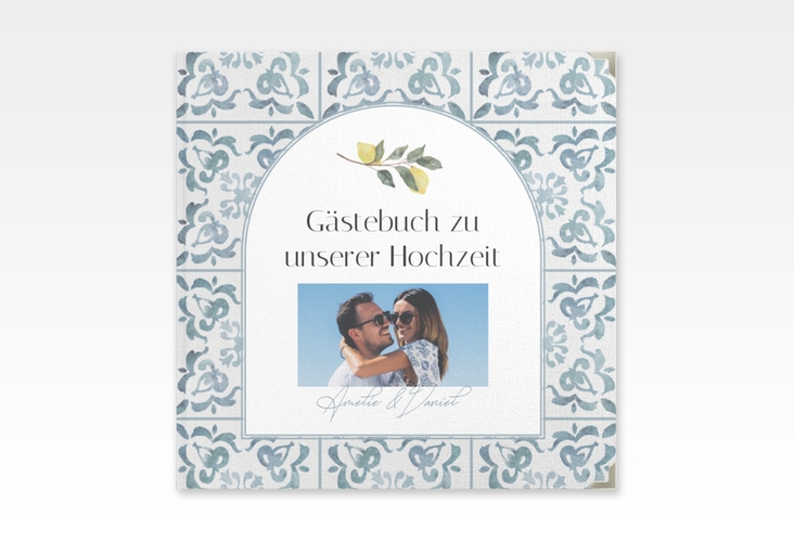 Gästebuch Selection Hochzeit Azulejo Leinen-Hardcover blau mit mediterranem Azulejo-Muster und Zitronen