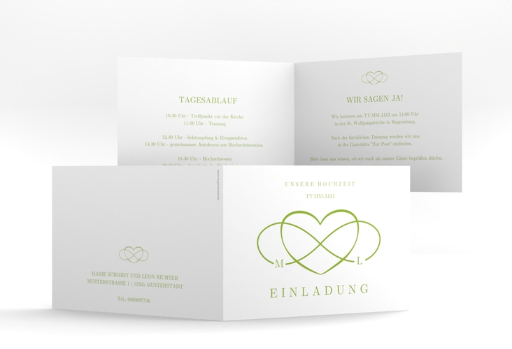 Hochzeitseinladung Infinity A6 Klappkarte quer gruen