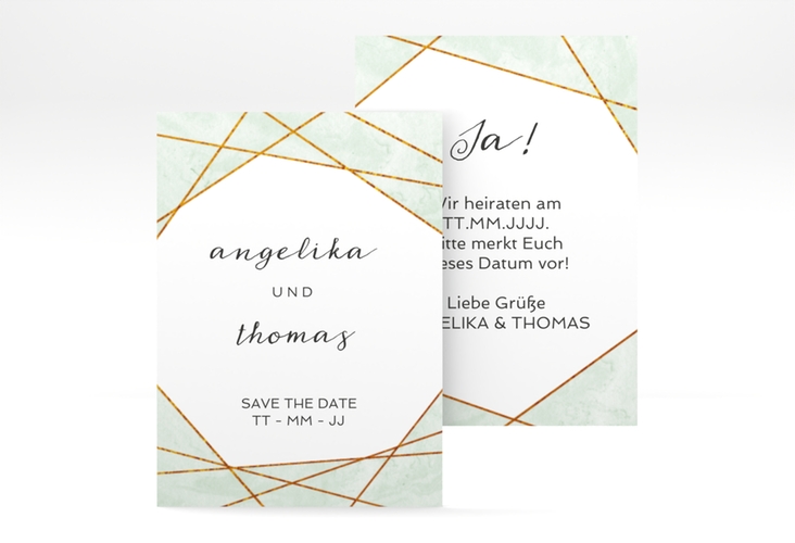 Save the Date-Visitenkarte Asymmetry Visitenkarte hoch gruen hochglanz