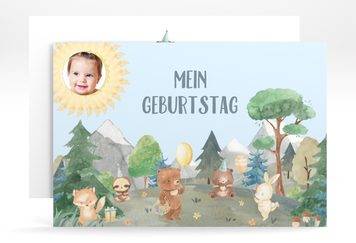 Einladungskarte Kindergeburtstag "Waldparty" DIN A6 quer mit Waldtieren