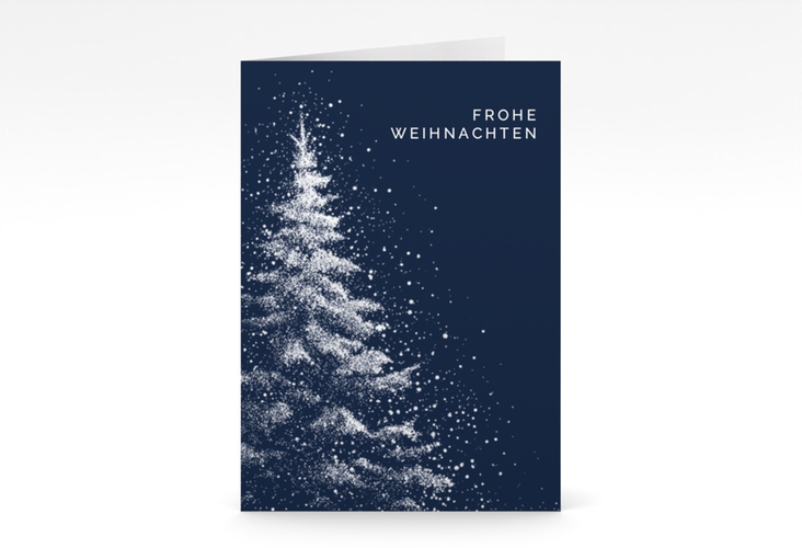 Geschäftliche Weihnachtskarte Schneebaum A6 Klappkarte hoch mit Tanne und Stechpalme im Schiefertafel-Look
