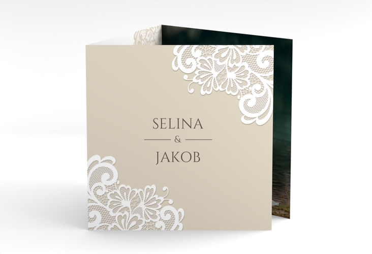 Dankeskarte Hochzeit Vintage quadr. Doppel-Klappkarte mit floraler Spitze