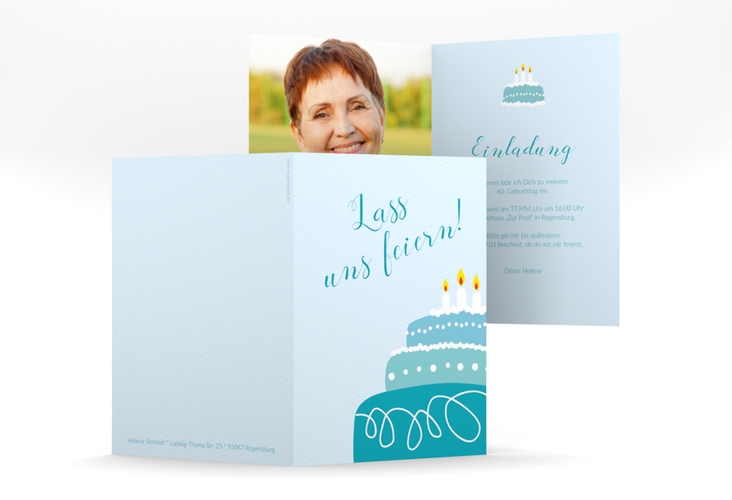 Einladung 60. Geburtstag Cake A6 Klappkarte hoch
