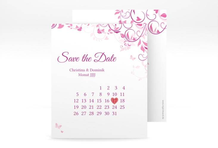Save the Date-Kalenderblatt Lilly Kalenderblatt-Karte pink hochglanz