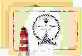 Save the Date-Karte Hochzeit Sylt A6 Karte quer gelb mit Leuchtturm