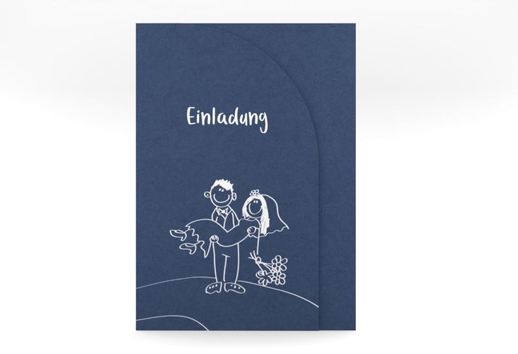 Hochzeitseinladung Pisa mittlere Bogen-Wickelfalzkarte blau