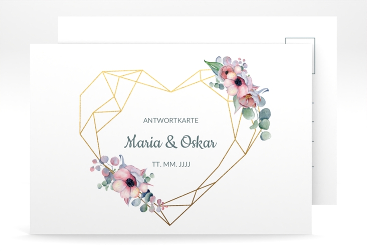 Antwortkarte Hochzeit Herzgold A6 Postkarte