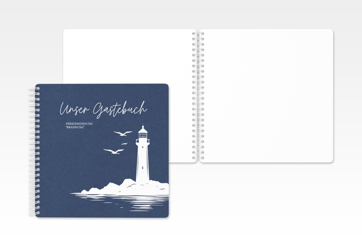 Gästebuch Ferienwohnung Brandung Ringbindung blau Leuchtturm, Ostsee, Nordsee