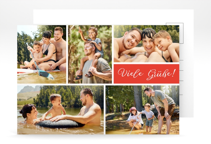 Foto-Postkarte Farbenfroh A6 Postkarte rot mit fünf Fotos
