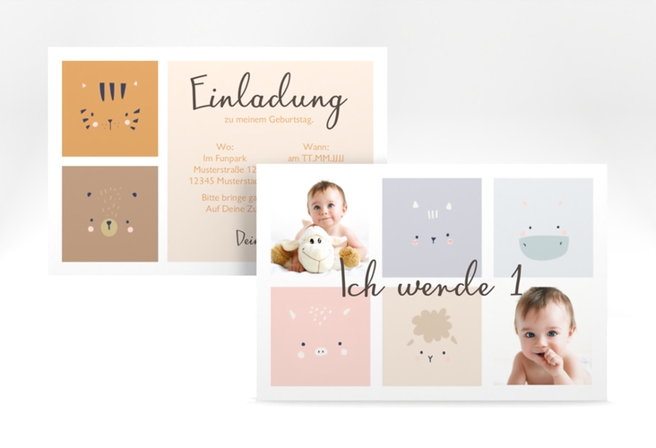 Einladungskarte Kindergeburtstag Tierchen A6 Karte quer