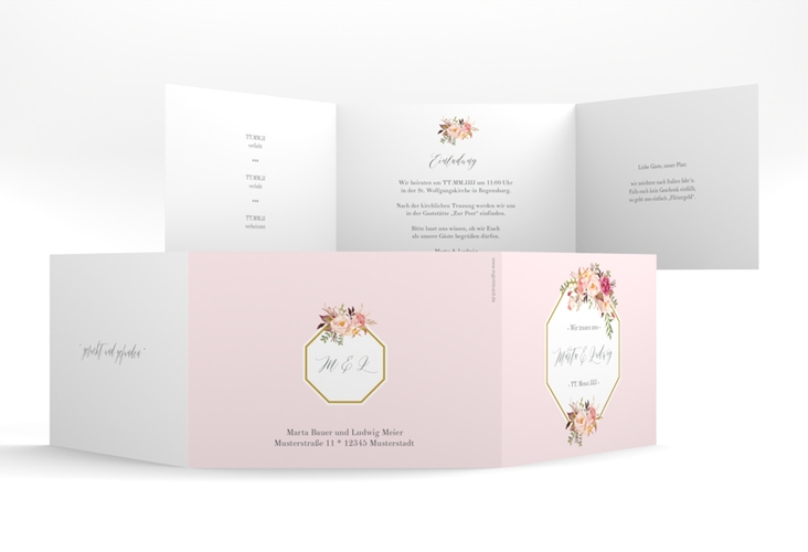 Hochzeitseinladung Prachtvoll A6 Doppel-Klappkarte rosa