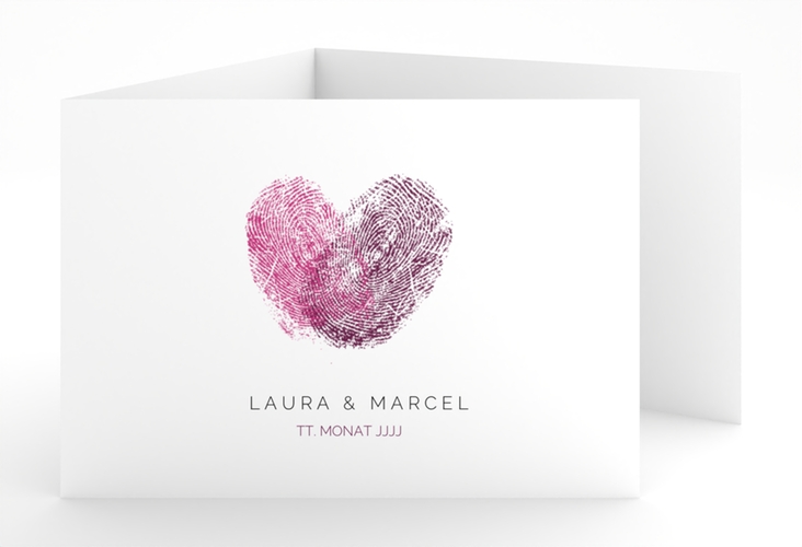 Hochzeitseinladung Fingerprint A6 Doppel-Klappkarte pink hochglanz schlicht mit Fingerabdruck-Motiv
