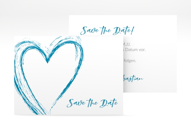 Save the Date-Visitenkarte Liebe Visitenkarte quer tuerkis hochglanz