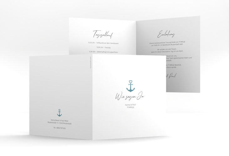 Hochzeitseinladung Ankerliebe quadr. Klappkarte weiss hochglanz im minimalistischen maritimen Design mit Anker