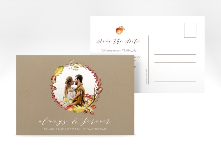 Save the Date-Postkarte Herbstlich A6 Postkarte Kraftpapier