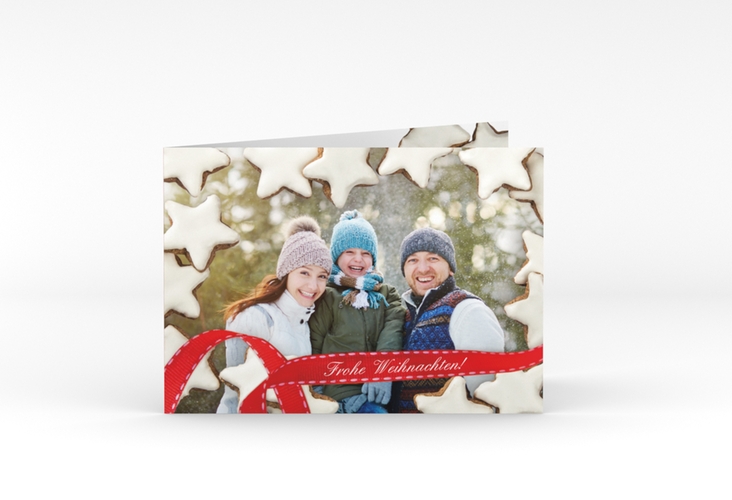 Weihnachtskarte "Zuckerguss" A6 Klappkarte Quer mit Zimtsternen und Foto