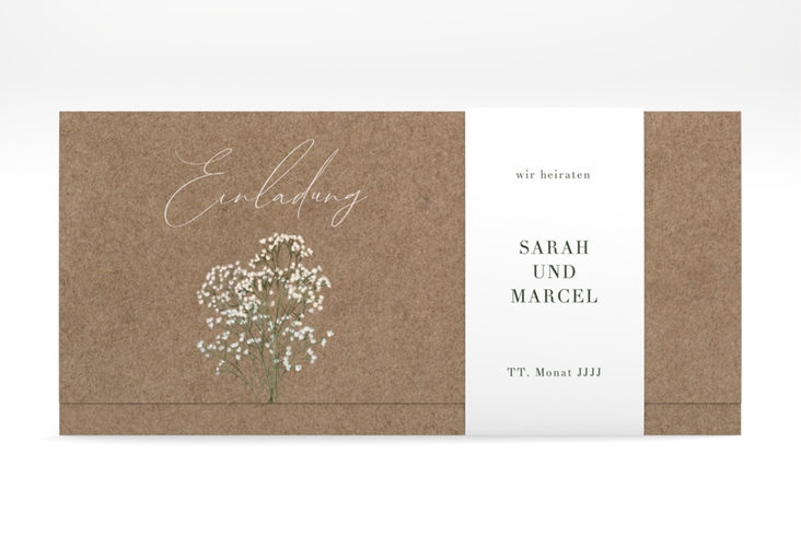 Hochzeitseinladung Schleierkraut Wickelfalzkarte + Banderole hochglanz