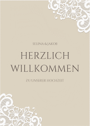 Klick: Details zu Willkommensschild Poster "Vintage" anzeigen Willkommensschild Poster Vintage 50 x 70 cm Poster beige mit floraler Spitze