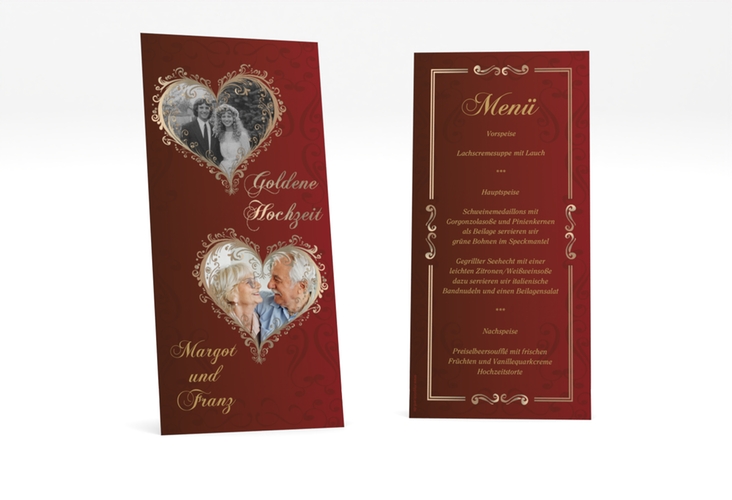 Menükarte Hochzeit Goldene Hochzeit lange Karte hoch rot hochglanz