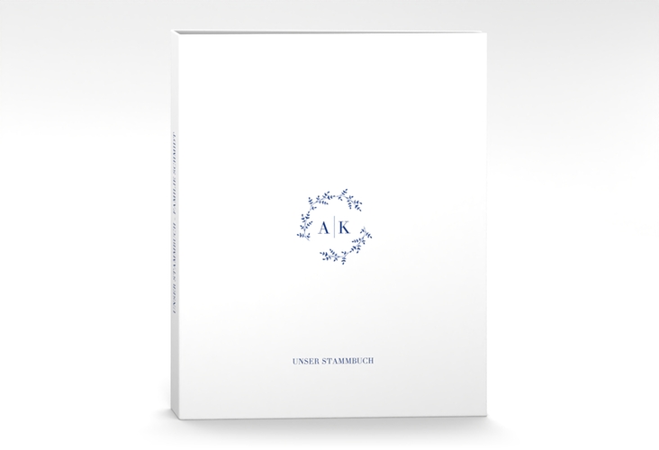 Stammbuch A4 Filigrana Stammbuch A4 blau in reduziertem Design mit Initialen und zartem Blätterkranz