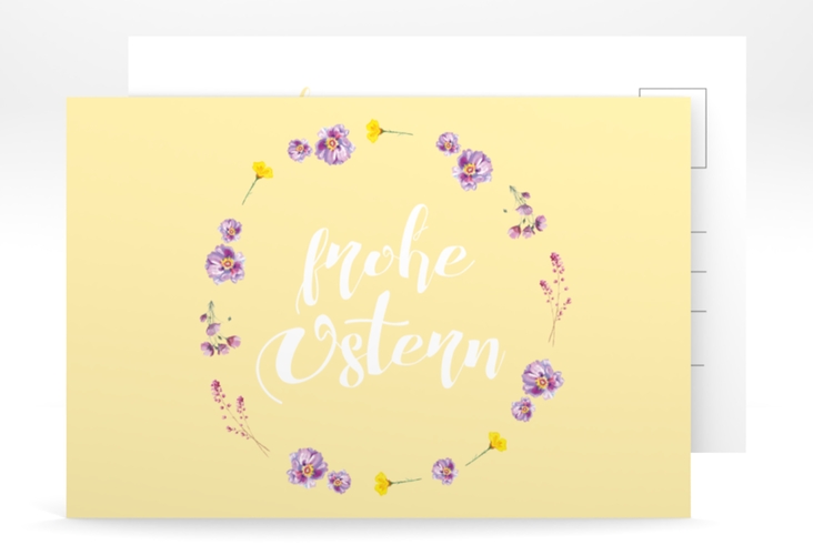 Osterkarte Fiorellino A6 Postkarte gelb Pastell mit Blumenkranz