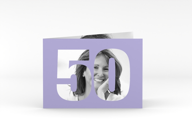 Einladung 50. Geburtstag Numbers A6 Klappkarte quer flieder hochglanz