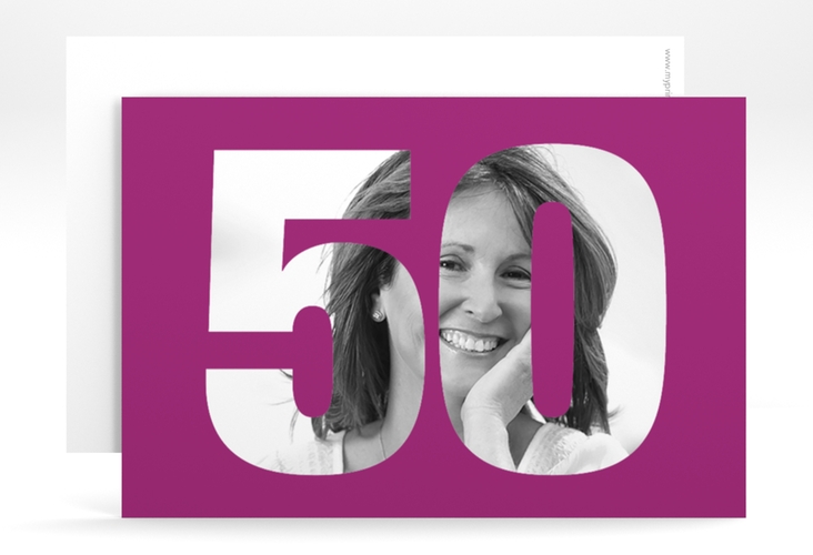 Einladung 50. Geburtstag Numbers A6 Karte quer pink hochglanz