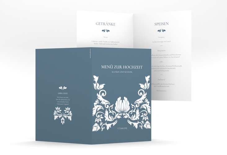 Menükarte Hochzeit Royal A5 Klappkarte hoch mit barockem Blumen-Ornament
