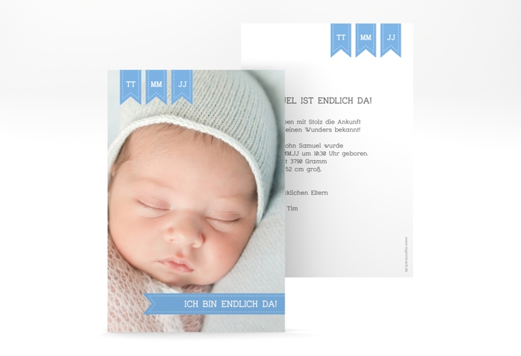 Geburtskarte Kinderlachen A6 Karte hoch blau hochglanz