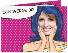 Einladung 30. Geburtstag Popart Woman A6 Klappkarte quer pink