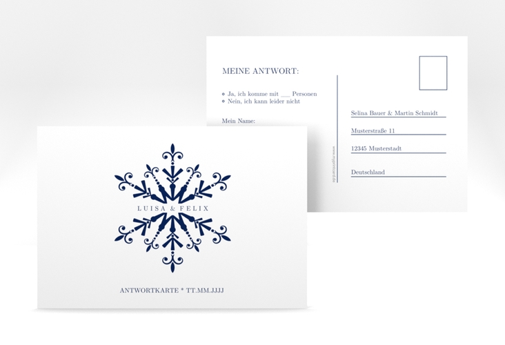 Antwortkarte Hochzeit Crystal A6 Postkarte weiss hochglanz mit Eiskristall