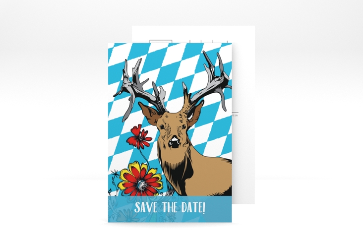 Save the Date-Postkarte Geburtstag Platzhirsch A6 Postkarte blau hochglanz