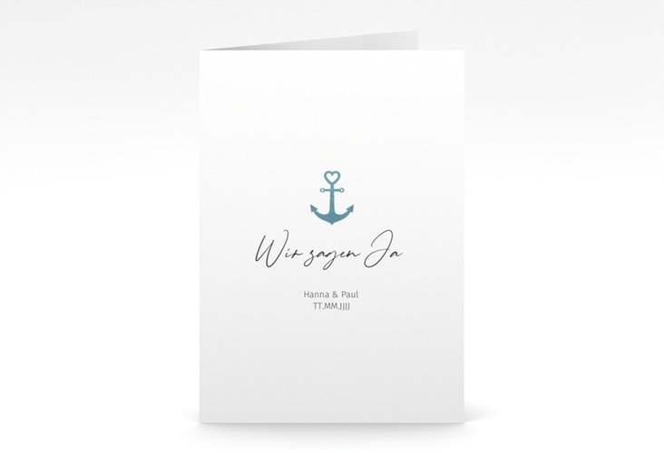 Einladungskarte Hochzeit Ankerliebe A6 Klappkarte hoch weiss hochglanz im minimalistischen maritimen Design mit Anker