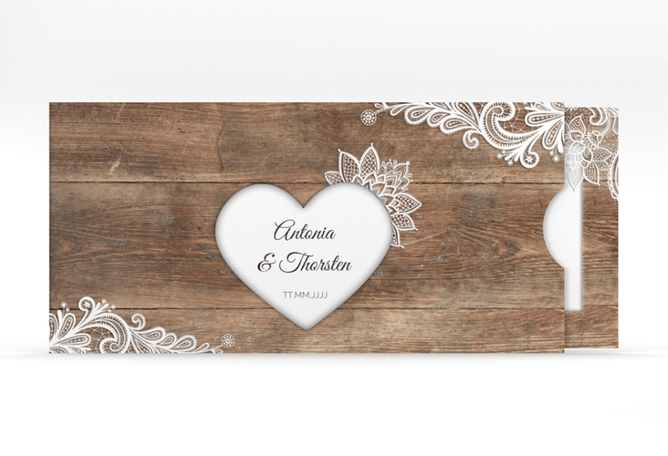 Hochzeitseinladung Spitze Einsteckkarte braun