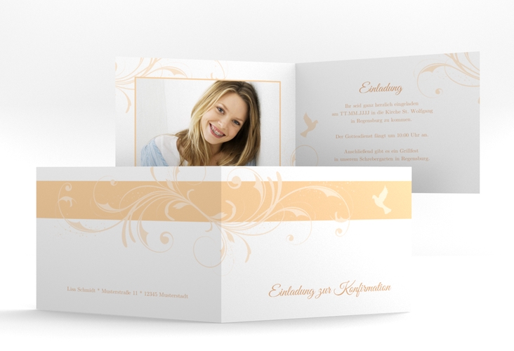 Konfirmationseinladung Airy A6 Klappkarte quer beige