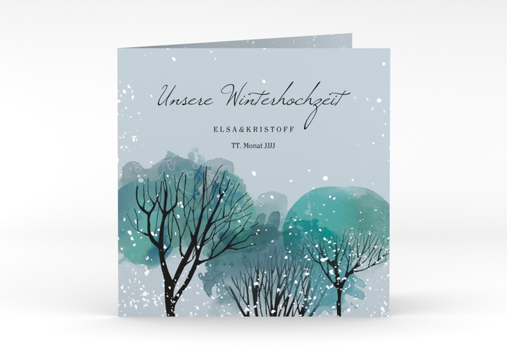 Hochzeitseinladung Winterhochzeit quadr. Klappkarte blau