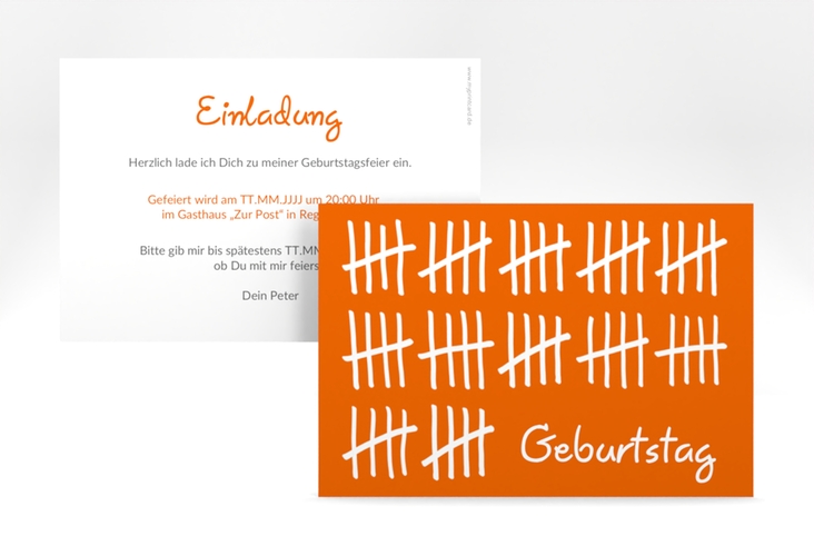 Einladung 60. Geburtstag Strichliste A6 Karte quer orange