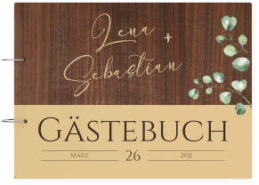 Klick: Details zu Gästebuch Holzcover Nussbaum "Landhaus" anzeigen Gästebuch Holzcover Nussbaum Landhaus Holz-Cover, bedruckt braun in Holz-Optik mit Eukalyptus
