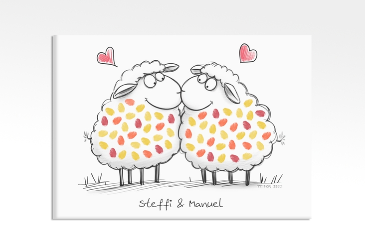 Wedding Tree Leinwand Schaf-Love (bis 60 Gäste) 70 x 50 cm mit zwei verliebten Schafen im Cartoon-Stil