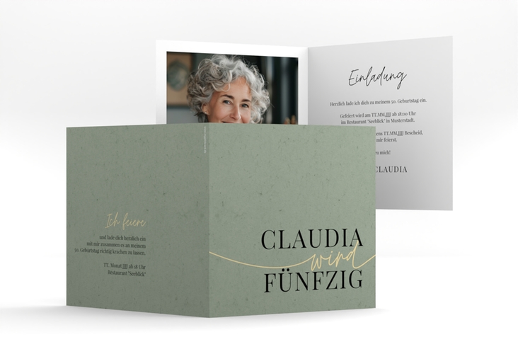 Einladung 50. Geburtstag Einfach quadr. Klappkarte