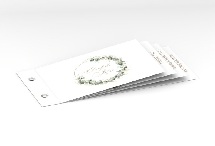 Hochzeitseinladung Selvatica Booklet weiss hochglanz mit Eukalyptus-Kranz