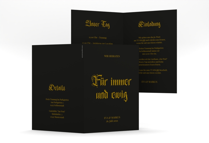 Einladungskarte Hochzeit Gothic A6 Klappkarte hoch schwarz
