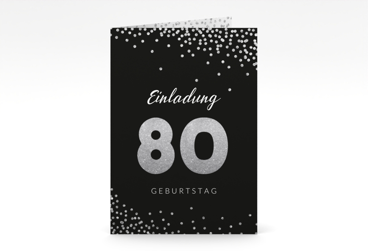Einladung 80. Geburtstag Glitzer A6 Klappkarte hoch grau