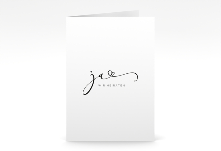 Hochzeitseinladung Jawort A6 Klappkarte hoch weiss hochglanz modern minimalistisch mit veredelter Aufschrift