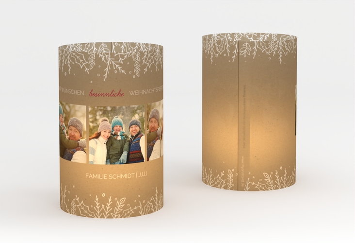 Windlicht Weihnachten Decor Windlicht Kraftpapier mit drei Fotos und Zweig-Dekor