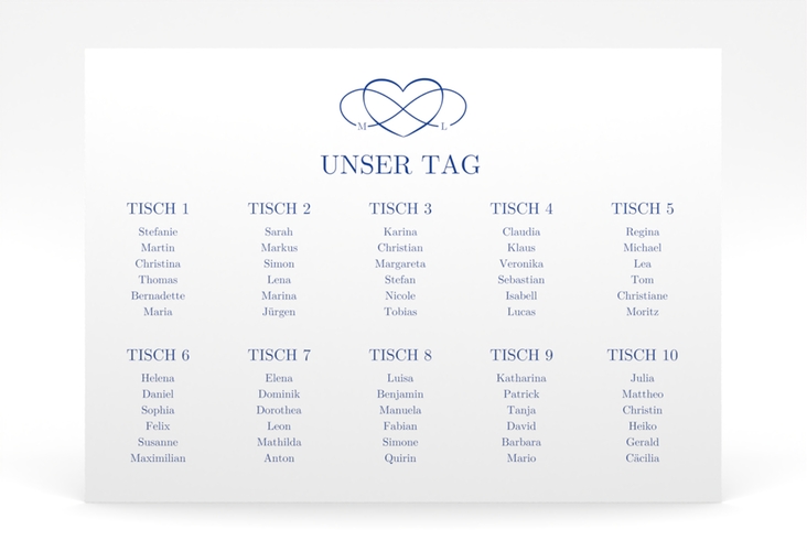 Sitzplan Poster Hochzeit Infinity 70 x 50 cm Poster blau