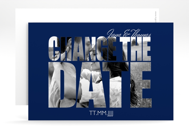 Change the Date-Karte Hochzeit Letters A6 Karte quer blau