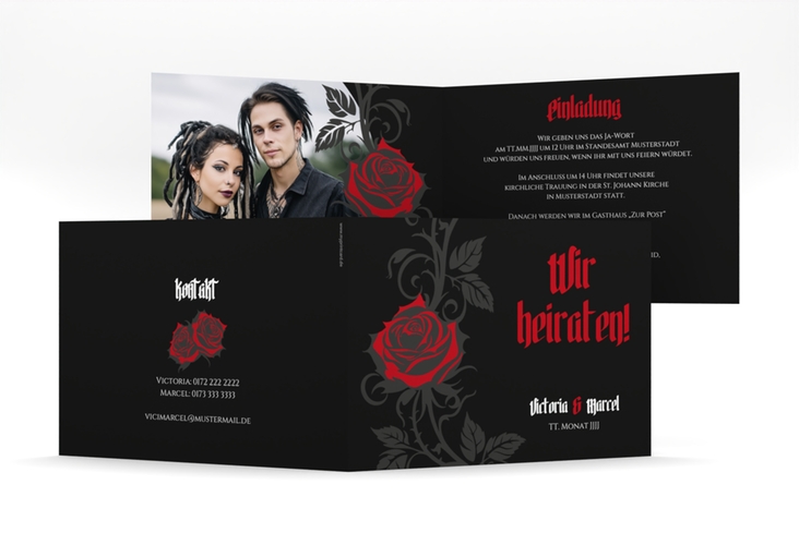 Hochzeitseinladung Red Rose mittlere Klappkarte quer